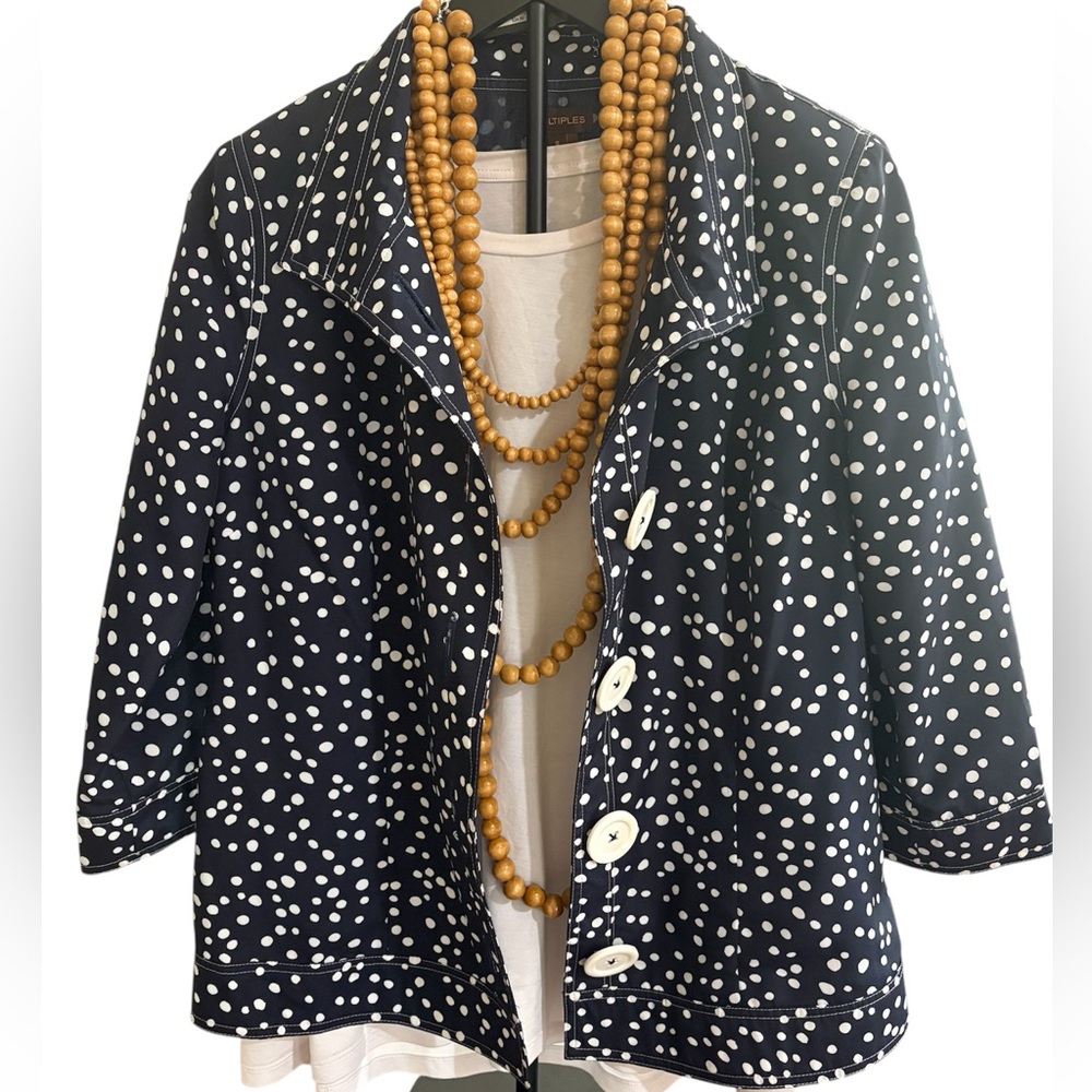 Multiples Navy and White Polka Dot Jacket w/Large Buttons Women's Size Small EUC